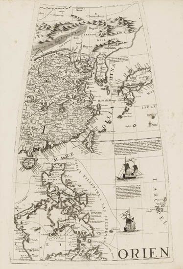 CORONELLI, VICENZO MARIA. Two engraved gores picturing Japan,